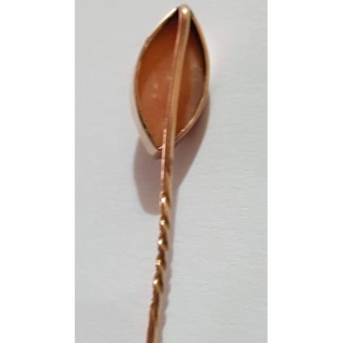 167 - Victorian Rolled Gold Cameo, Carved Shell (?) Stick Pin.