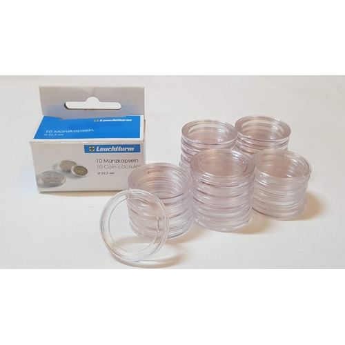 171 - 'Leuchtturm' Collection of Plastic Transparent Coin Capsules, 10x Ø: 41mm and 24x Ø;22.5mm, Un-Used.... 