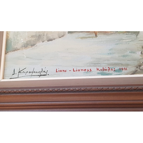 180 - 'Walk Around Kavalas', Original Painting by Dimitris Karamanlis, Greek Artist, Oil on Canvas, Signed... 