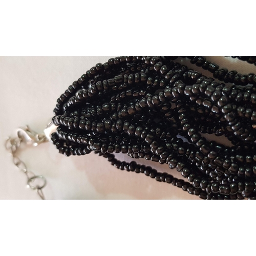 188 - 'DIM BIJOUX' Black Beads Multistrand Necklas with Decorative Silver Tone Pendant, Made in Italy, App... 