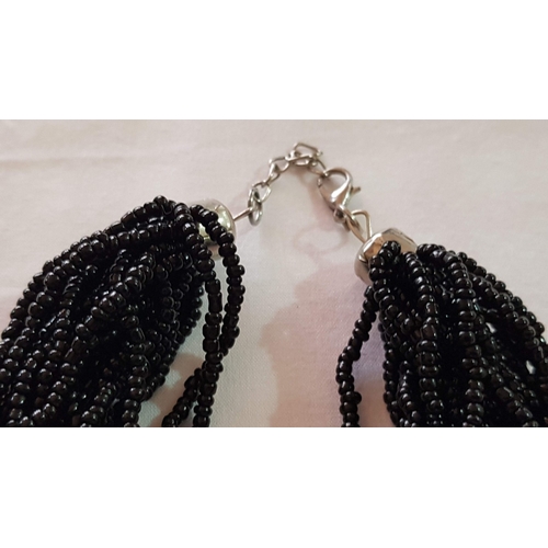 188 - 'DIM BIJOUX' Black Beads Multistrand Necklas with Decorative Silver Tone Pendant, Made in Italy, App... 