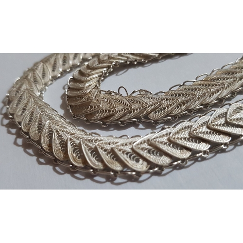 200 - Beautiful Filigree Silver 925 Lefkara Style Jewelry Set with Lace Design; Necklace, Approx. L: 40cm ... 