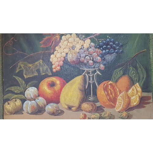 201 - Vintage 'Fruit' Still Life on The Board, Framed (A/F), Signed O.K., Approx. 50cm x 42cm Overall.