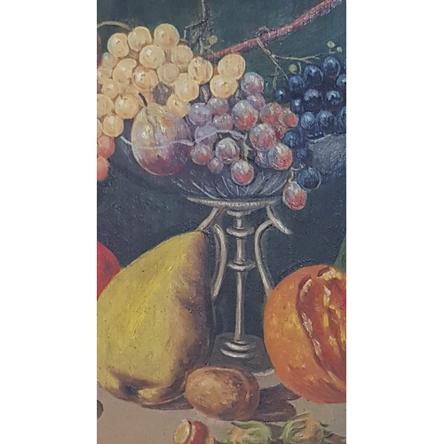 201 - Vintage 'Fruit' Still Life on The Board, Framed (A/F), Signed O.K., Approx. 50cm x 42cm Overall.