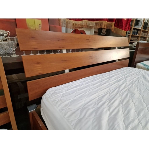 205 - Modern Cherry Wood Colour EU King Size Bed with Wood Surround and Angled Slat Headboard, Together wi... 