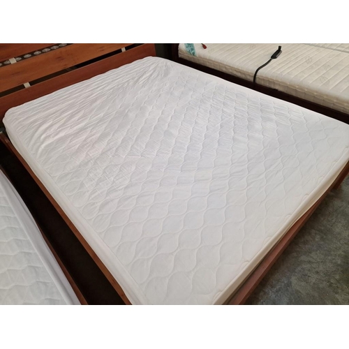 205 - Modern Cherry Wood Colour EU King Size Bed with Wood Surround and Angled Slat Headboard, Together wi... 