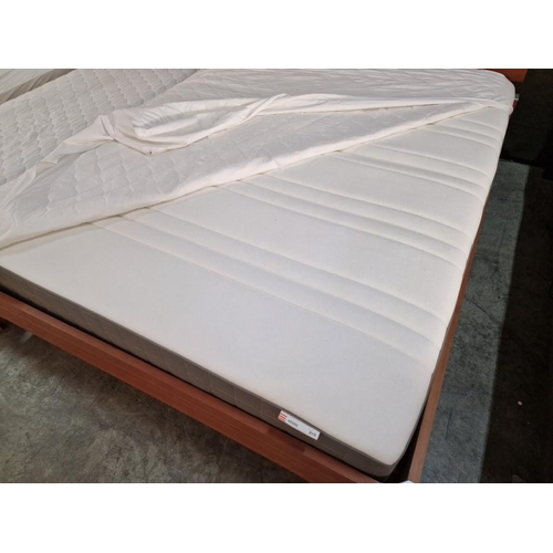 205 - Modern Cherry Wood Colour EU King Size Bed with Wood Surround and Angled Slat Headboard, Together wi... 
