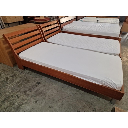207 - Modern Cherry Wood Colour Single Bed with Wood Surround and Angled Slat Headboard, Together with 'Ge... 
