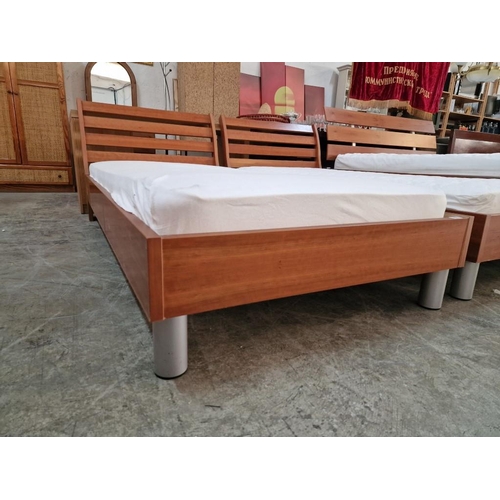 207 - Modern Cherry Wood Colour Single Bed with Wood Surround and Angled Slat Headboard, Together with 'Ge... 