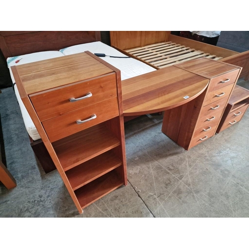 218 - Modern Cherry Colour Wood Bedroom Unit with Bow Fronted Dressing Table, 6-Drawers and Open Shelf, (A... 