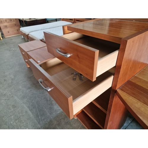 218 - Modern Cherry Colour Wood Bedroom Unit with Bow Fronted Dressing Table, 6-Drawers and Open Shelf, (A... 