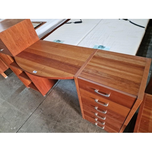 218 - Modern Cherry Colour Wood Bedroom Unit with Bow Fronted Dressing Table, 6-Drawers and Open Shelf, (A... 