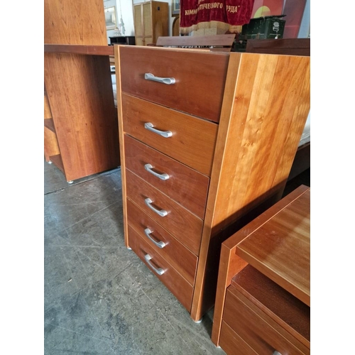 218 - Modern Cherry Colour Wood Bedroom Unit with Bow Fronted Dressing Table, 6-Drawers and Open Shelf, (A... 