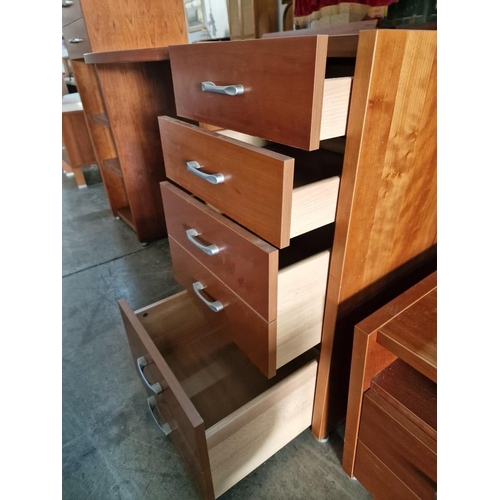 218 - Modern Cherry Colour Wood Bedroom Unit with Bow Fronted Dressing Table, 6-Drawers and Open Shelf, (A... 