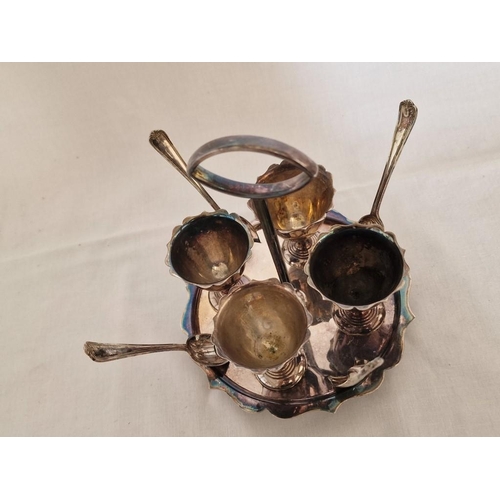 220 - Vintage Silver Plated Breakfast 4-Egg Cruet Server with Spoons on Fitted Stand with Central Carrying... 