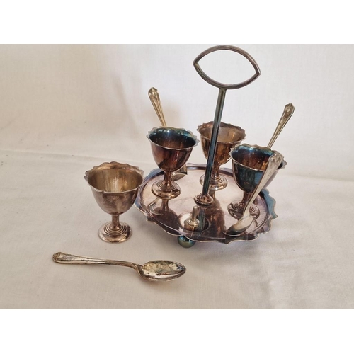 220 - Vintage Silver Plated Breakfast 4-Egg Cruet Server with Spoons on Fitted Stand with Central Carrying... 