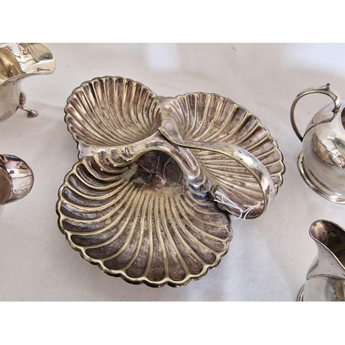 221 - Collection of Silver Plated Tableware; Decorative 3-Part Shell Shape Snack Dish, Art Deco Style Milk... 