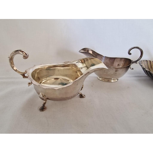 221 - Collection of Silver Plated Tableware; Decorative 3-Part Shell Shape Snack Dish, Art Deco Style Milk... 