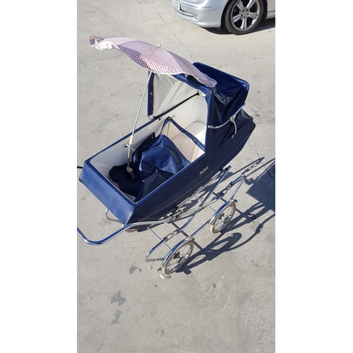 178 - Vintage Baby Carriage, Coach-Built Pram Navy Blue 'Albor', Circa 1970-80s, Easy Fold Base, Could be ... 