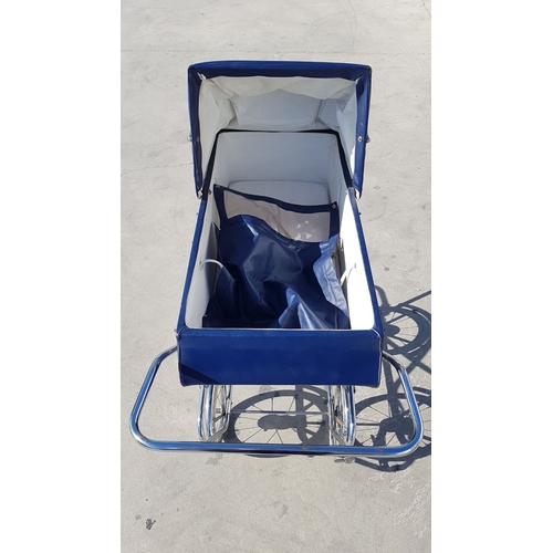 178 - Vintage Baby Carriage, Coach-Built Pram Navy Blue 'Albor', Circa 1970-80s, Easy Fold Base, Could be ... 