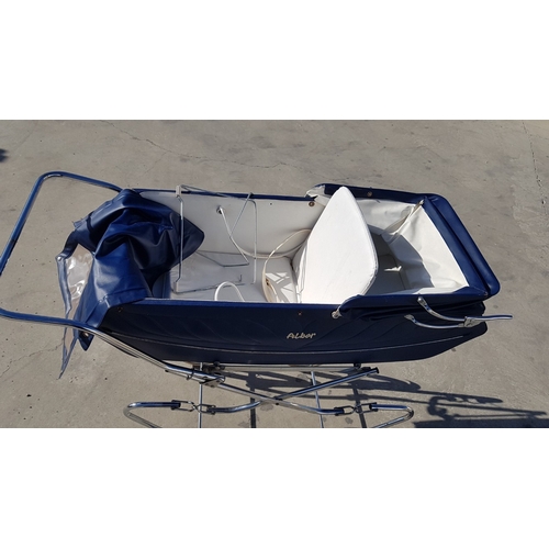 178 - Vintage Baby Carriage, Coach-Built Pram Navy Blue 'Albor', Circa 1970-80s, Easy Fold Base, Could be ... 