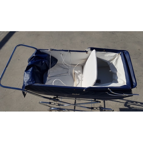 178 - Vintage Baby Carriage, Coach-Built Pram Navy Blue 'Albor', Circa 1970-80s, Easy Fold Base, Could be ... 