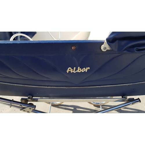 178 - Vintage Baby Carriage, Coach-Built Pram Navy Blue 'Albor', Circa 1970-80s, Easy Fold Base, Could be ... 