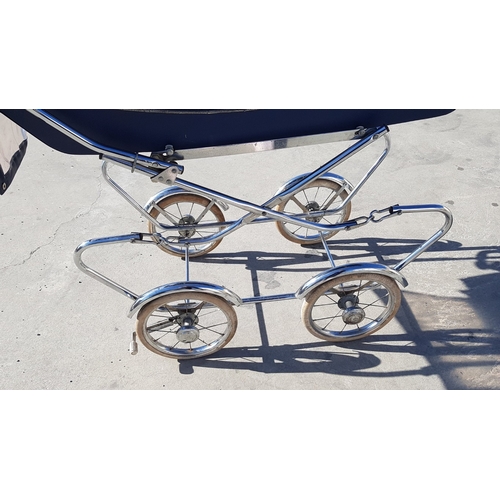 178 - Vintage Baby Carriage, Coach-Built Pram Navy Blue 'Albor', Circa 1970-80s, Easy Fold Base, Could be ... 