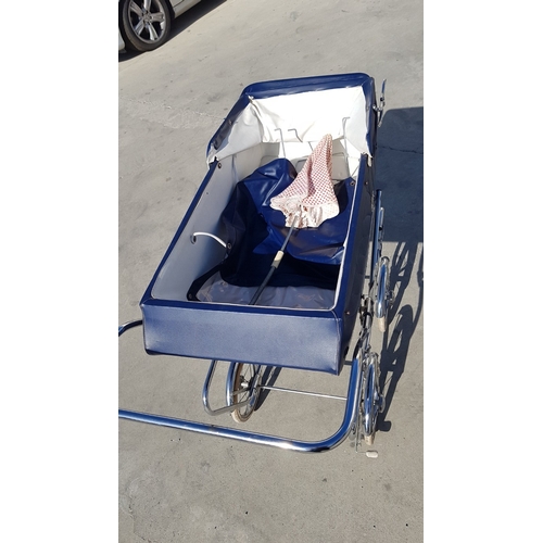 178 - Vintage Baby Carriage, Coach-Built Pram Navy Blue 'Albor', Circa 1970-80s, Easy Fold Base, Could be ... 