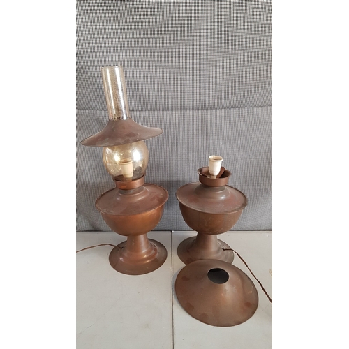 179 - Pair of Vintage Copper Oil/Kerosene Lamp Converted to An Electric Lamp, One with Original Glass Lamp... 