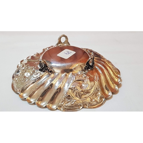 182 - Highly Ornate Dish/Bowl on Decorative 3-Legs, An Irregular Edge and Floral Pattern, Hallmark as 925 ... 
