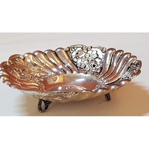 182 - Highly Ornate Dish/Bowl on Decorative 3-Legs, An Irregular Edge and Floral Pattern, Hallmark as 925 ... 