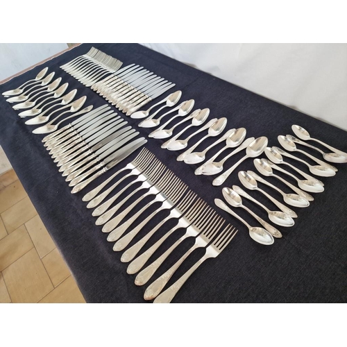29 - Vintage 12-Place Soviet Melchior (White Metal) Cutlery Set, in Classic Pattern with Decorative Handl... 