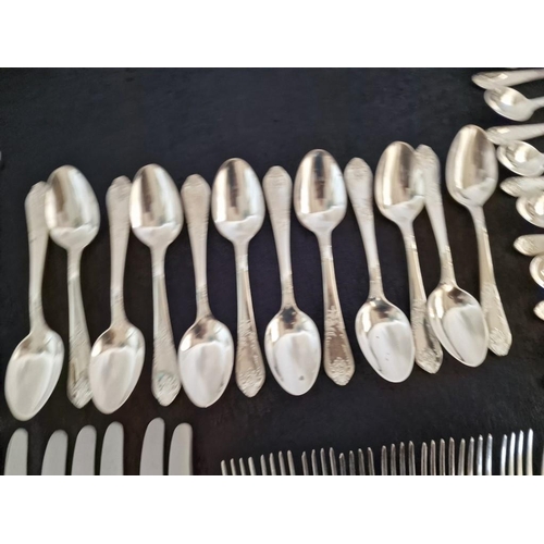 29 - Vintage 12-Place Soviet Melchior (White Metal) Cutlery Set, in Classic Pattern with Decorative Handl... 