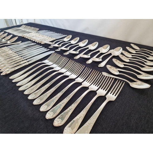 29 - Vintage 12-Place Soviet Melchior (White Metal) Cutlery Set, in Classic Pattern with Decorative Handl... 