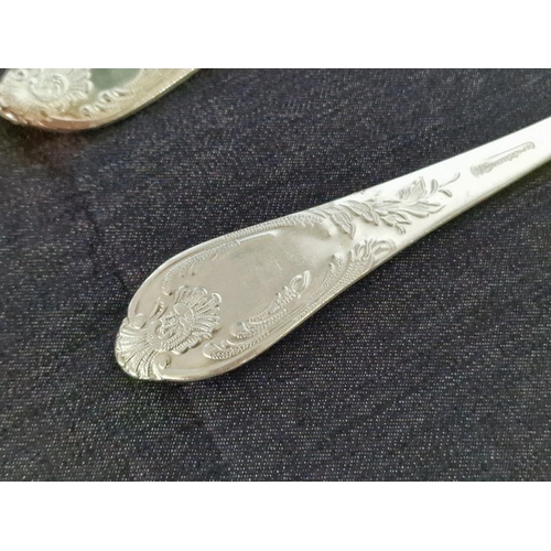 29 - Vintage 12-Place Soviet Melchior (White Metal) Cutlery Set, in Classic Pattern with Decorative Handl... 