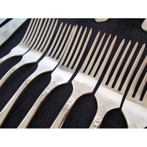 29 - Vintage 12-Place Soviet Melchior (White Metal) Cutlery Set, in Classic Pattern with Decorative Handl... 