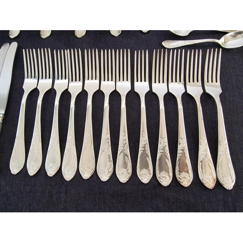 29 - Vintage 12-Place Soviet Melchior (White Metal) Cutlery Set, in Classic Pattern with Decorative Handl... 