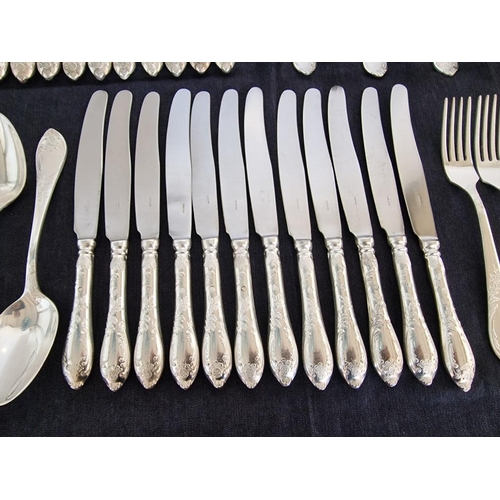 29 - Vintage 12-Place Soviet Melchior (White Metal) Cutlery Set, in Classic Pattern with Decorative Handl... 
