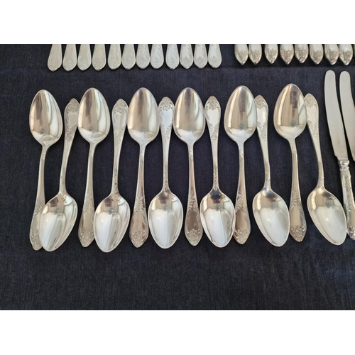 29 - Vintage 12-Place Soviet Melchior (White Metal) Cutlery Set, in Classic Pattern with Decorative Handl... 