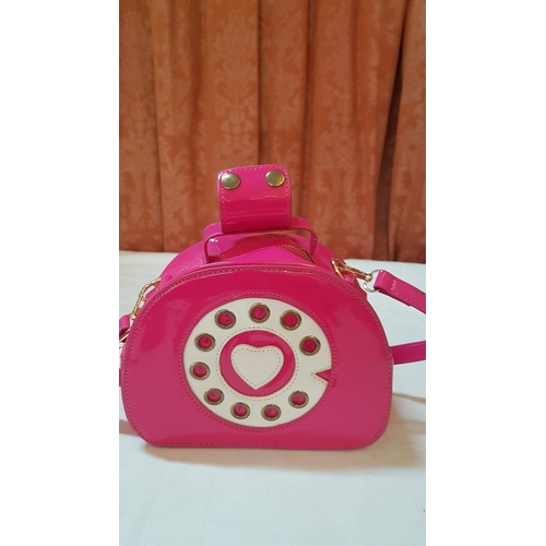 176 - Retro 'Hot Pink' Telephone Bag, Rotary Telephone Purse Crossbody with Speaker in Receiver.