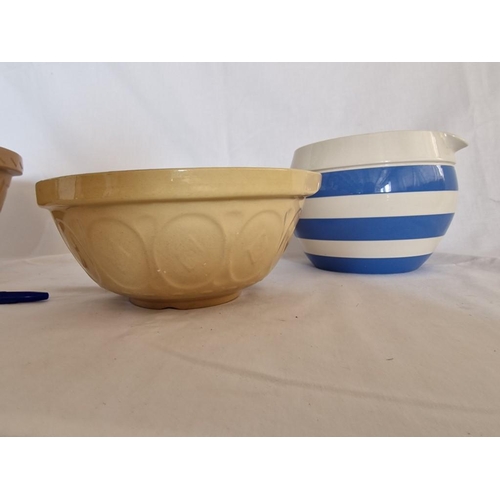 231 - 2 x Vintage English China Mixing Bowls, Together with 'Cornish Kitchenware' Blue & White Striped Jug... 