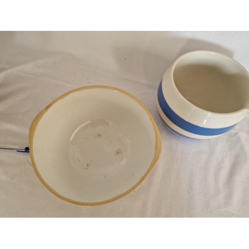 231 - 2 x Vintage English China Mixing Bowls, Together with 'Cornish Kitchenware' Blue & White Striped Jug... 