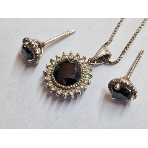 138 - 18ct Gold Pendant with Centre Round Cut Blue Stone and 20 x Surrounding Clear Stones, on 18ct White ... 