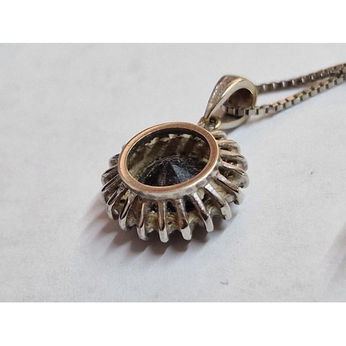 138 - 18ct Gold Pendant with Centre Round Cut Blue Stone and 20 x Surrounding Clear Stones, on 18ct White ... 