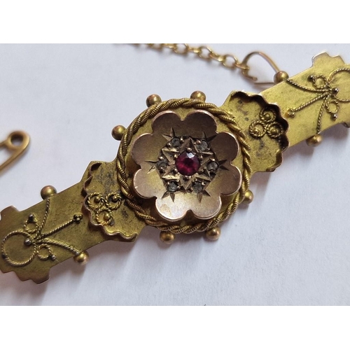 139 - Victorian 9ct Gold Mourning Broach with Ruby, and Circular Panel on the Reverse, with a Safety Chain... 