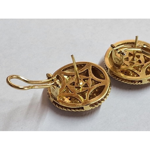 140 - Pair of 18ct Gold Round Concave Earrings, Each Set with 4 x White Gold Heart Shapes & 12 Diamonds, w... 