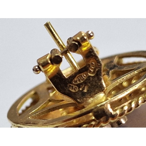 140 - Pair of 18ct Gold Round Concave Earrings, Each Set with 4 x White Gold Heart Shapes & 12 Diamonds, w... 