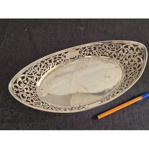33 - Antique Sterling Silver Oval Shape Pierced Bowl with Decorative Floral Design, Sheffield, Circa 1907... 