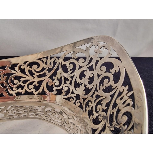 33 - Antique Sterling Silver Oval Shape Pierced Bowl with Decorative Floral Design, Sheffield, Circa 1907... 